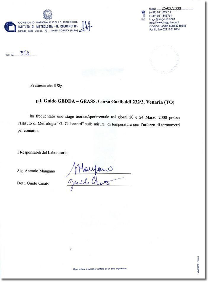 Corso Misure Temperatura Colonnetti 2000 g - GEASS Torino