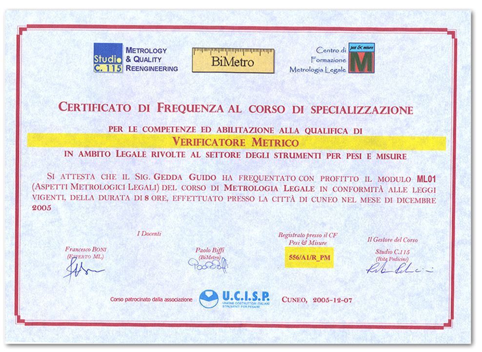 Corso Verificatore Metrico 2005 g - GEASS Torino