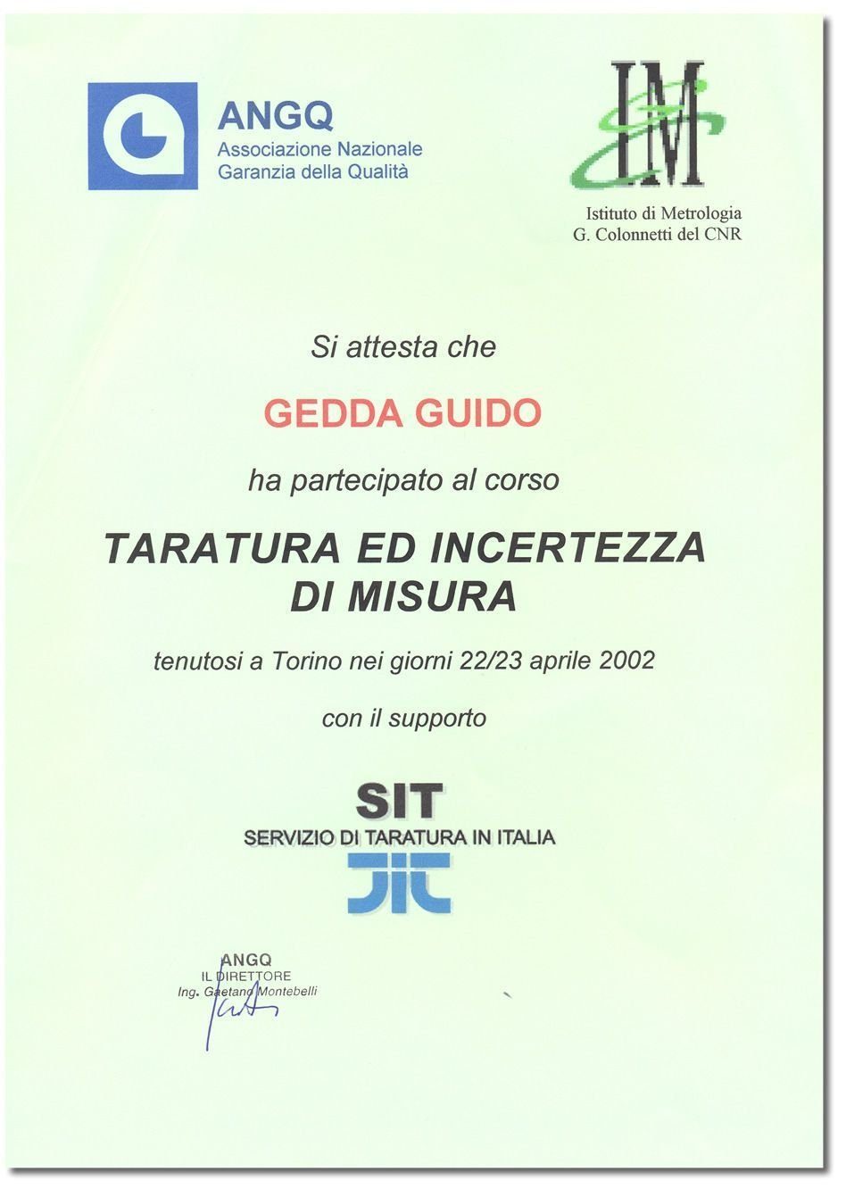 Taratura e incertezza di misura SIT 2002 g - GEASS Torino