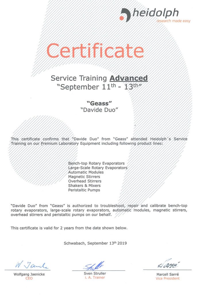 Training Formazione Advance Service Heidolph Duò Davide Geass Torino  - GEASS Torino