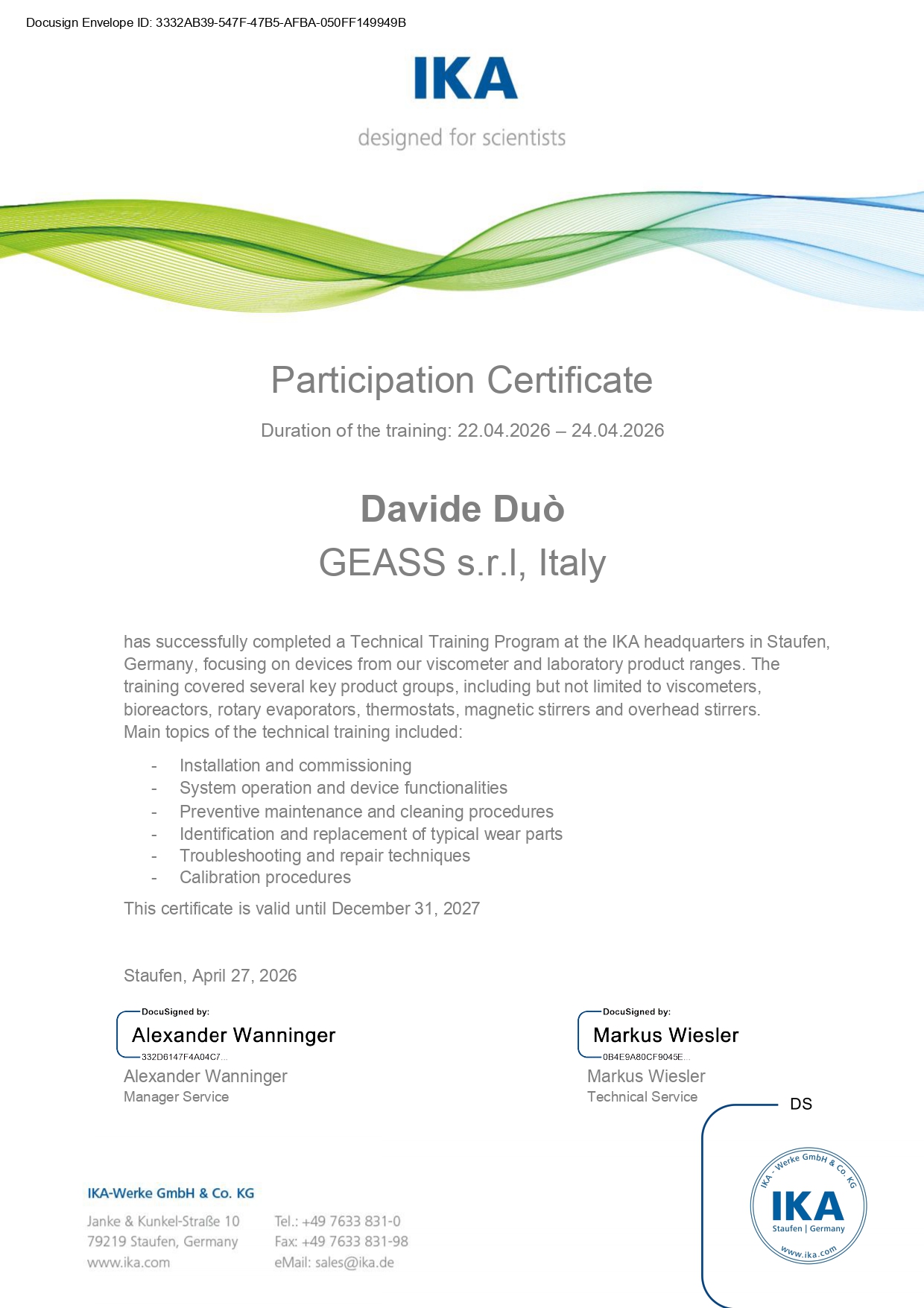 Service Training IKA certification geass.hidoly.dev