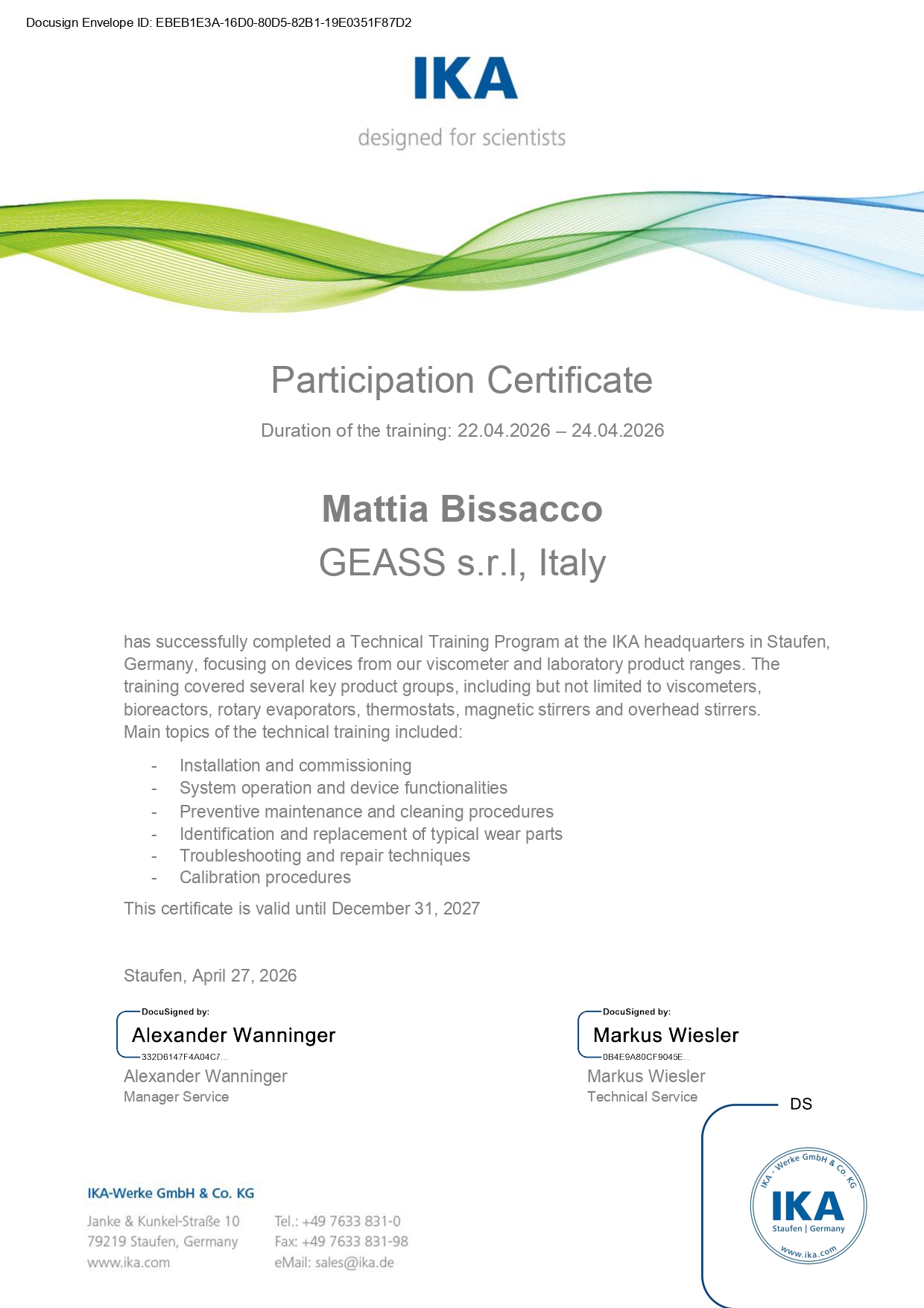 Service Training IKA certification geass.hidoly.dev