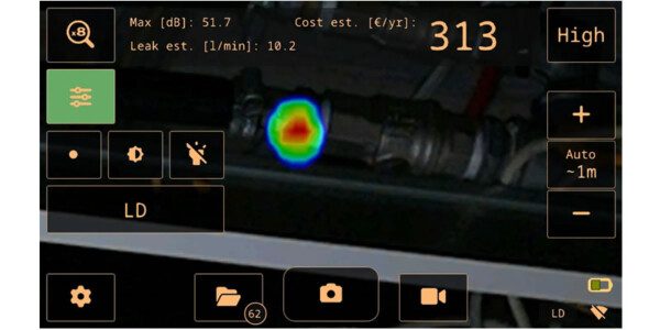 Display della perdita aria compressa e relativi sprechi con Flir Si1-LD